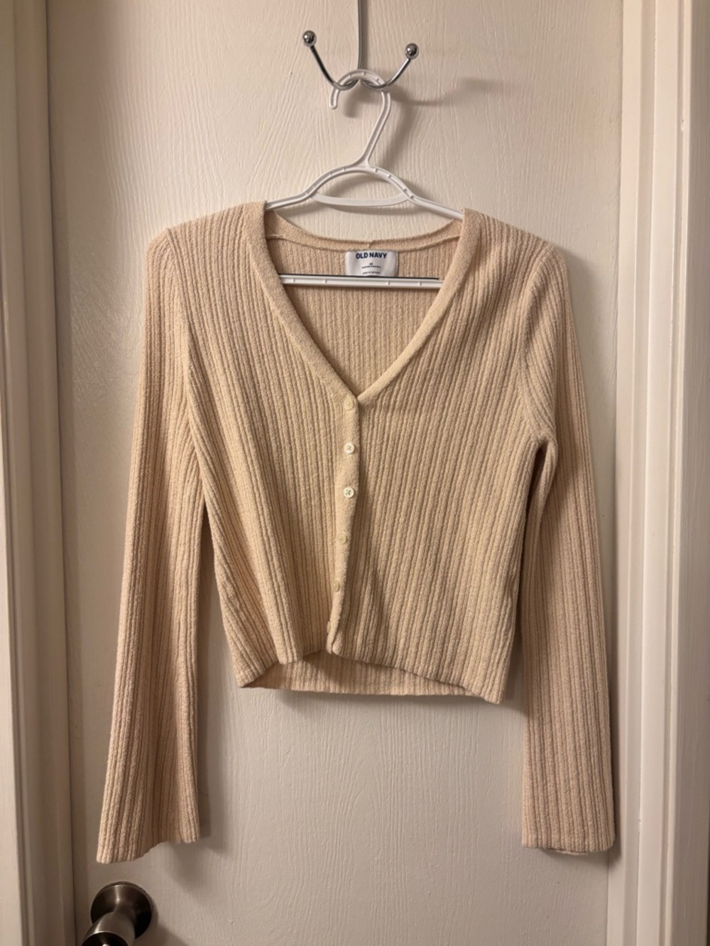 Old Navy Beige Ribbed V-Neck Button Cardigan